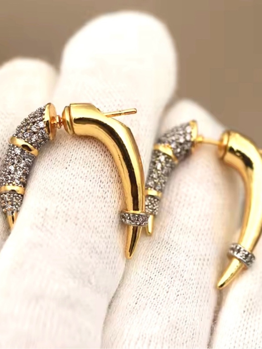 Alexis Bittar Gold Crystal Pave Horn Hoop Earrings